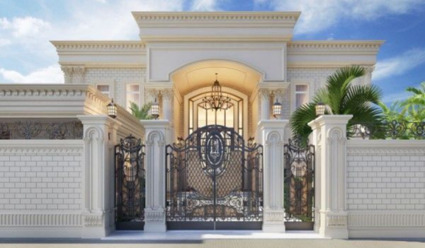 Villa dengan pintu masuk berdesain gerbang klasik